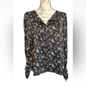 For Love and Lemons Satin Paisley Boho Peasant Blouse